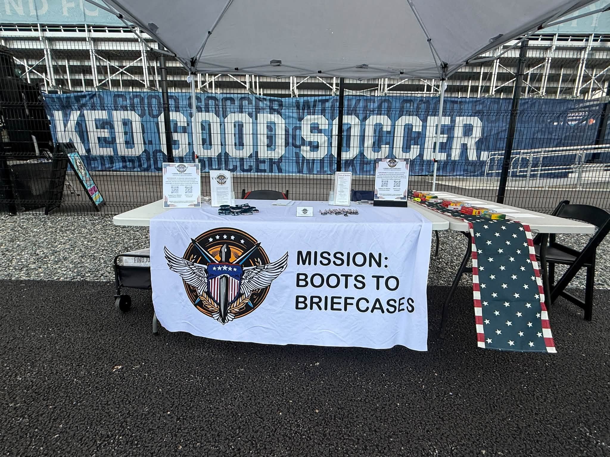 Military charity booth at soccer stadium