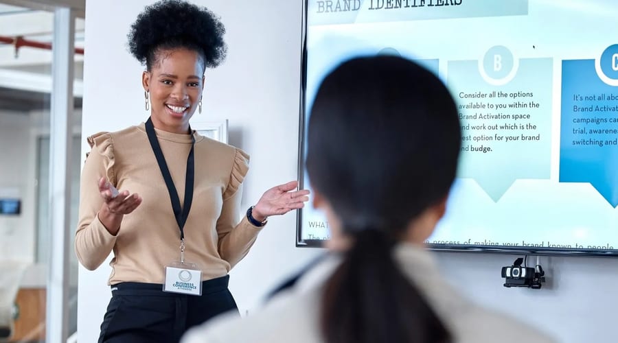 Career coach leading a professional training workshop